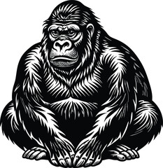 Obraz premium Majestic gorilla seated with detailed fur and powerful stance primate mammal