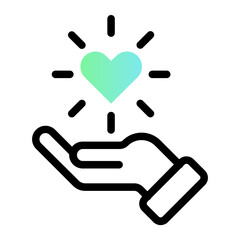 Hand Giving Heart Icon - Flat Line Style Vector Icon