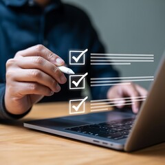 Online survey checklist digital form laptop questionnaire business concept