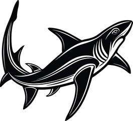 Fototapeta premium Stylized black shark with white accents ocean