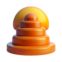 Abstract 3d rendered orange tiered structure with a yellow spherical background on black