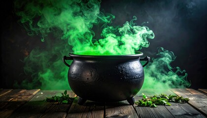 Witch's cauldron with green smoke