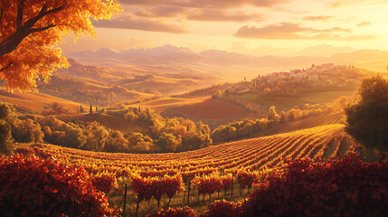 Autumn vineyard landscape view