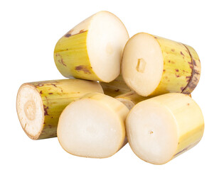 Sliced sugarcane isolated against transparent background