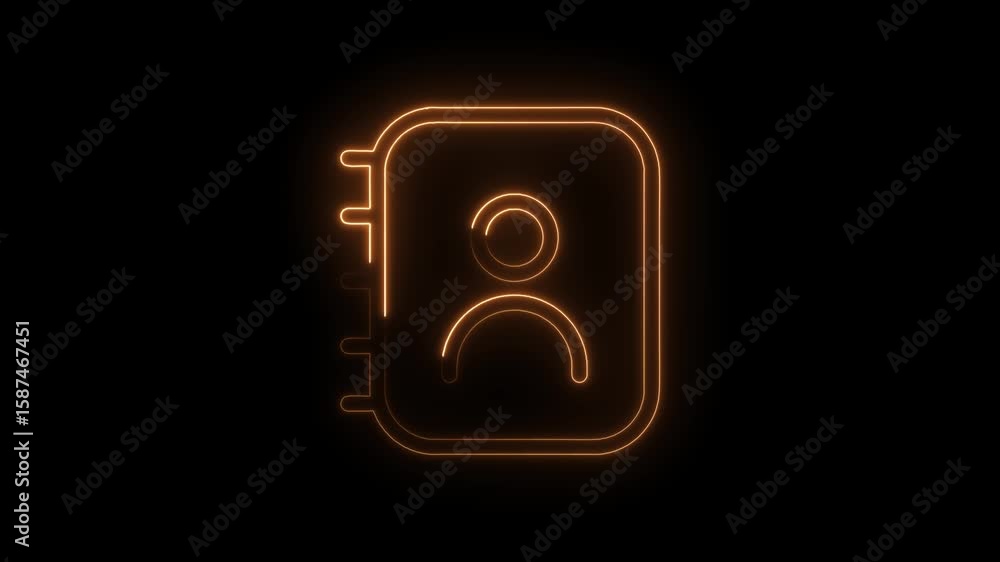 Poster glowing orange contact list icon animation on black background for mobile ui application
