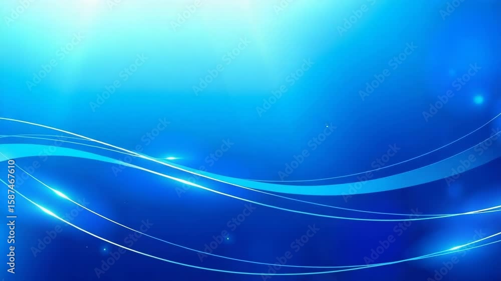 Poster abstract blue background with glowing light waves and subtle sparkles