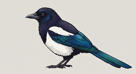 Illustration of a Magpie Bird on a Light Background