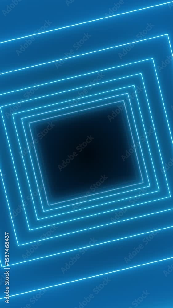 Poster vertical video animation of abstract glowing motion design with blue neon cubes - abstract backgroun