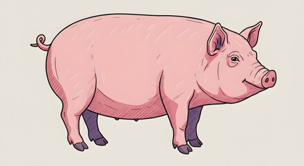Illustration of a Pig: Pink Piglet in Side View
