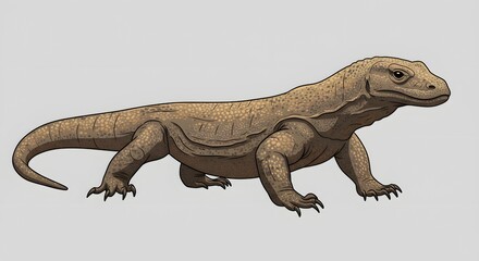Komodo Dragon Illustration - Reptile, Lizard, Wildlife