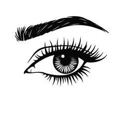 Black and white drawing of a woman's eye and eyebrow lashes iris