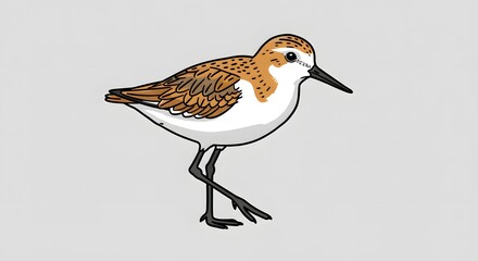Sandpiper Bird Illustration on Gray Background
