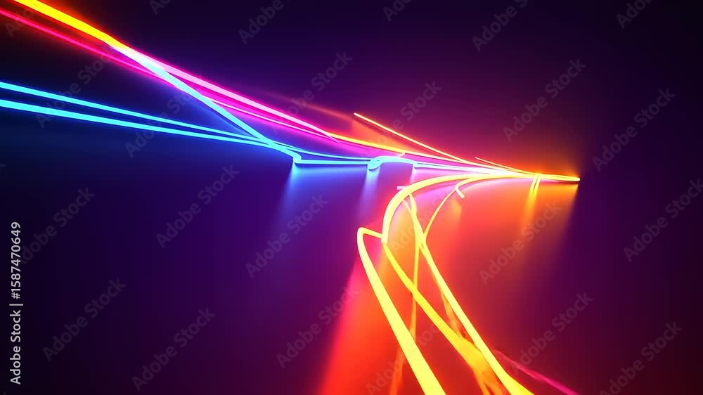 Poster vibrant neon light trails create a dynamic abstract scene, illuminating a dark background with energ