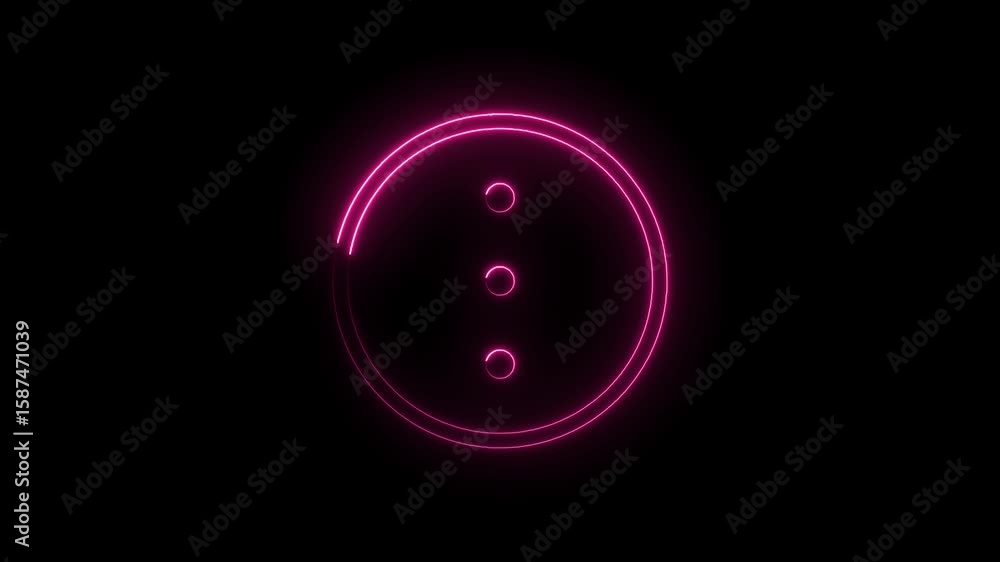 Poster circular ui element with three dots glowing pink neon light on a black background