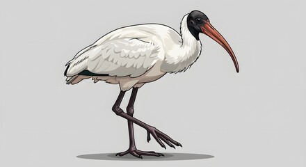 Stylized American White Ibis Illustration on Gray Background