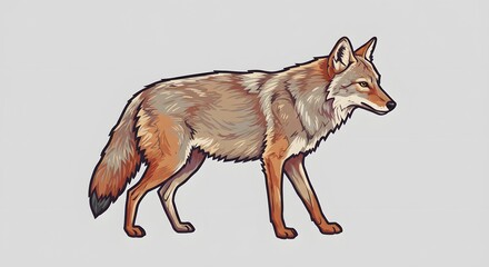 Stylized Illustration of a Coyote on a White Background