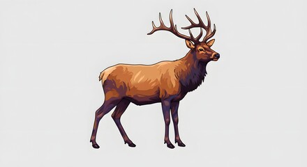 Stylized Illustration of a Majestic Elk on White Background