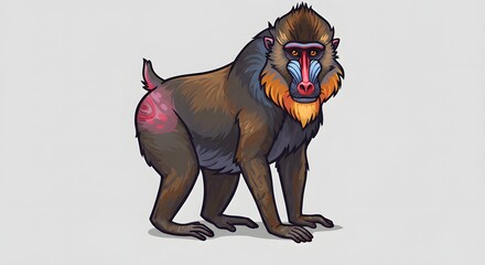 Vector Illustration of a Mandrill Monkey Standing on White Background