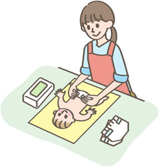 赤ちゃんのおむつ替えをする人