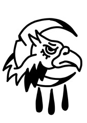 Vintage tattoo style sad eagle with unique symbols