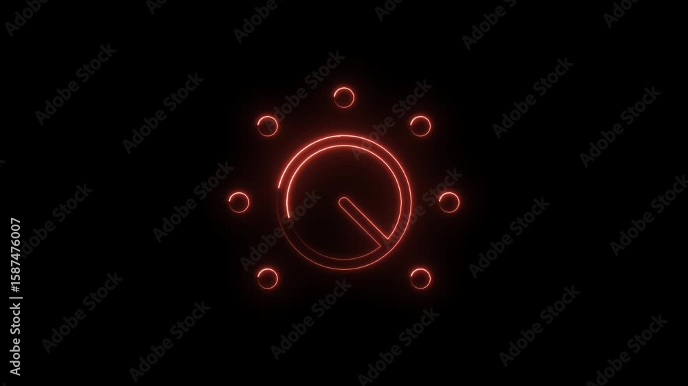 Poster bright red circular icon with timer and circles on a clean black background