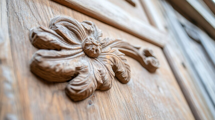 A professional woodworker restoring an antique wardrobe, focusing on the intricate carvings and craftsmanship. 