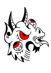 Stylized dragon face, American traditional tattoo art