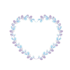 Heart-shaped wreath of blue eucalyptus branches. Watercolor. Clipart