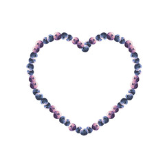 Heart-shaped wreath of ripe blueberries. Watercolor. Clipart