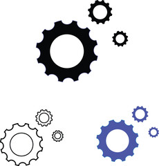 gear setting icon set, containing  cog wheel symbol, Vector illustration black, white and blue outline