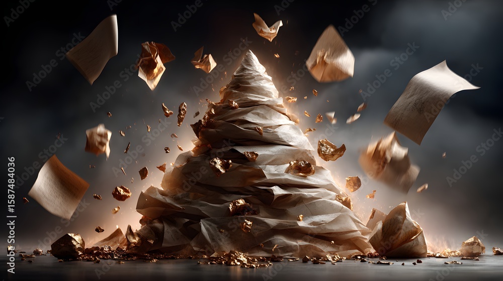 Poster a powerful explosion violently shatters and disintegrates a large structure scattering debris and fr