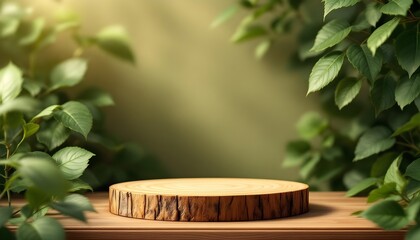 Minimalist Wooden Display with  Greenery Backdrop