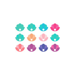  different pearl in shell icons set 