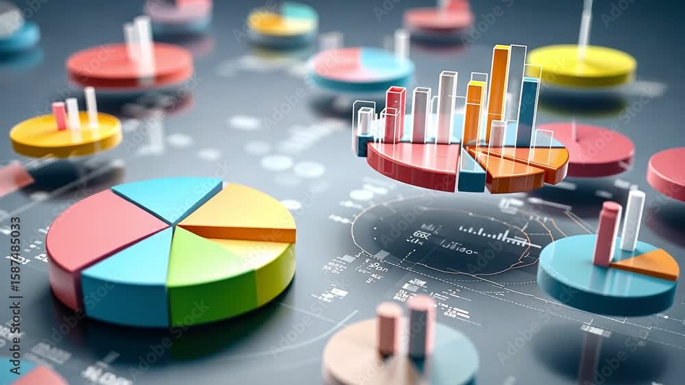 Aufkleber data visualization: a close-up shot featuring intricate charts, graphs, and infographics, vividly sh