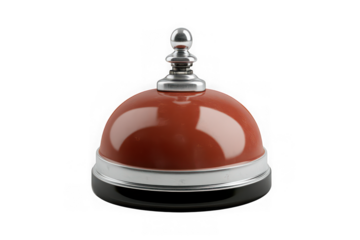 Reception bell png, service bell, call bell, desk bell, concierge bell, hotel bell, red and silver bell isolated on transparent background