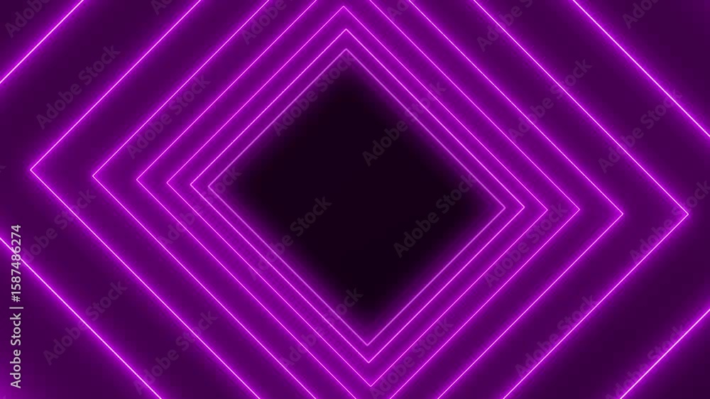 Poster video animation of abstract glowing motion design with purple neon cubes - abstract background - sea