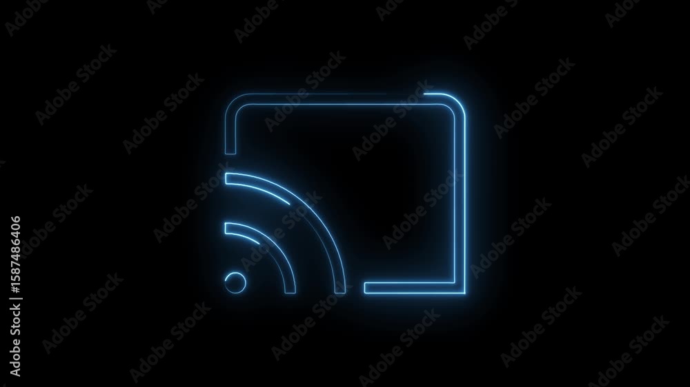 Poster neon media streaming icon glowing animation on black background seamless loop