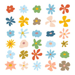 Obraz premium Set of hand drawn flower doodles in colorful flat style collection. Botanical, botany Perfect for spring, kids’ projects, stickers, invitations, and playful graphic design. Vector illustration