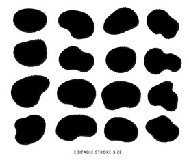 Set of circle random organic blob shapes set collection with grunge style or chalk. Black cube drops. Liquid organic amoeba silhouette blob in modern style. irregular blotch shapes illustration