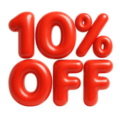 Red 10% off sign made of balloons. isolated-3d-on-transparent-background