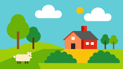 Fototapeta premium landscape with house and trees