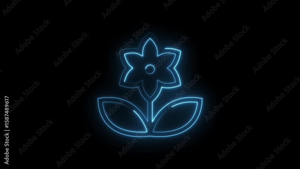 Poster glowing blue flower animation on black background suitable for various abstract and technological pr
