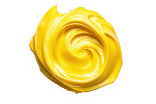 Yellow swirl texture creamy glossy paint stain cosmetic makeup element graphic resource design isolated on transparent background
