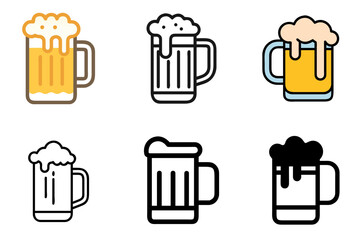 Classic beer mug icon set for beverages, celebrations, and pub or bar concepts

