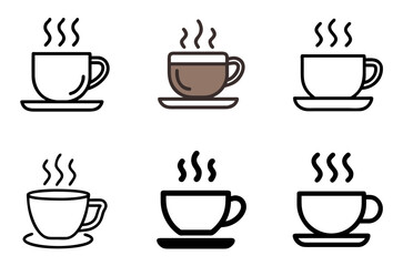 Obraz premium Warm coffee cup with steam icon set for morning, hot beverages, and cozy drink moments
