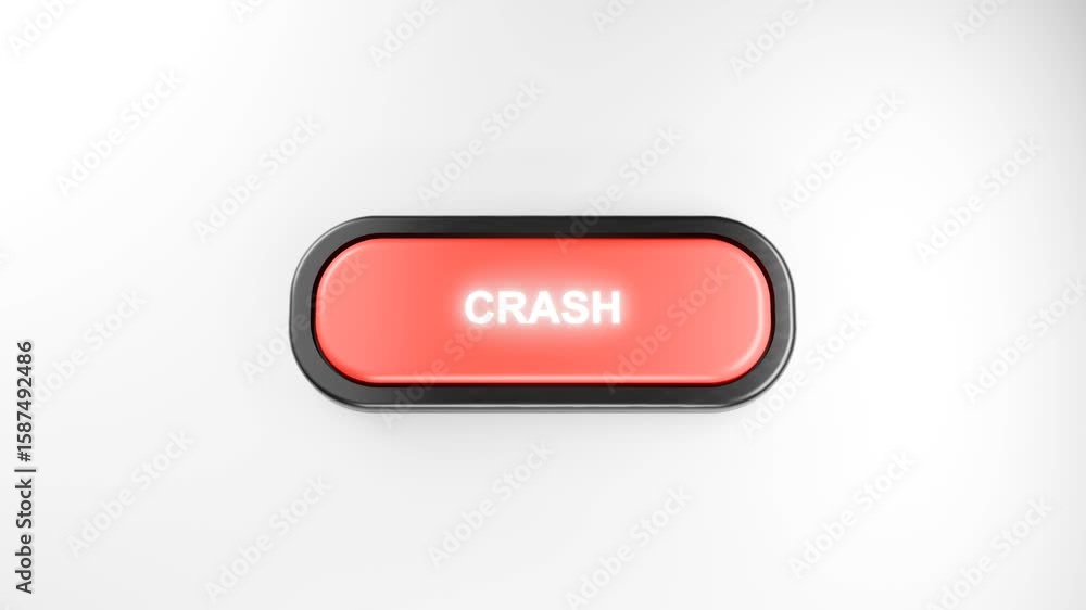 Poster 3d rendered fist smashes giant red crash button with force – hand pressing red button