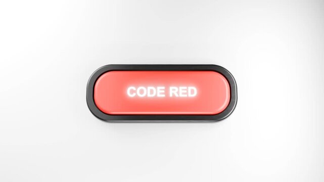 3D Rendered Fist Smashes Giant Red CODE RED Button with Force &ndash; Hand Pressing Red Button