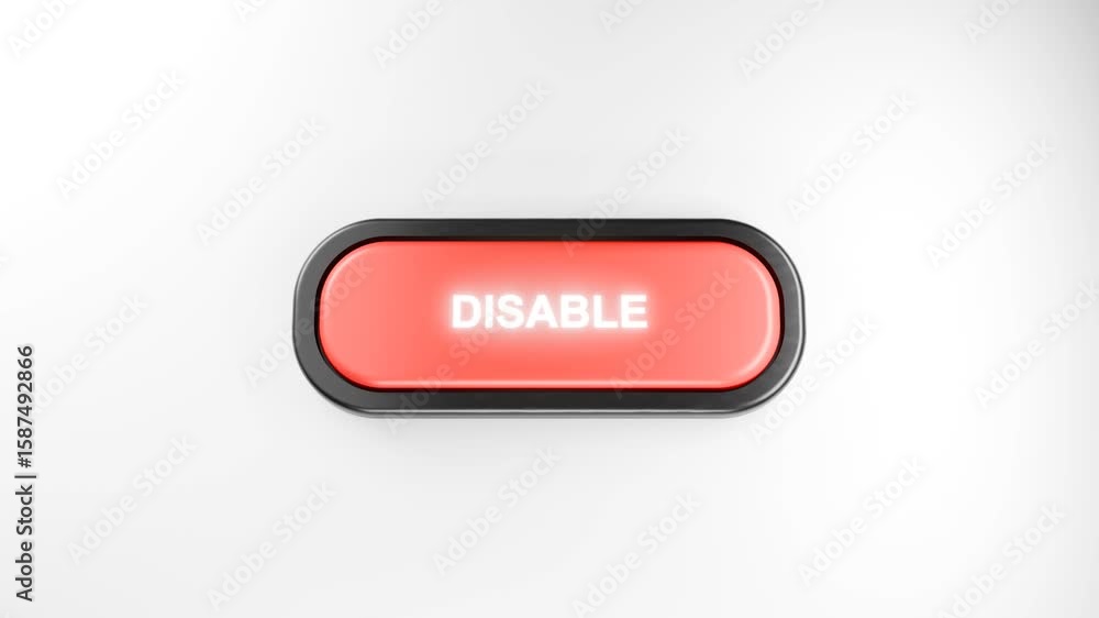 Aufkleber 3d rendered fist smashes giant red disable button with force – hand pressing red button