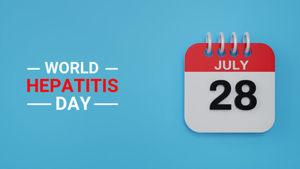 3D Calendar Illustration for World Hepatitis Day – July 28 Awareness Campaign Concept