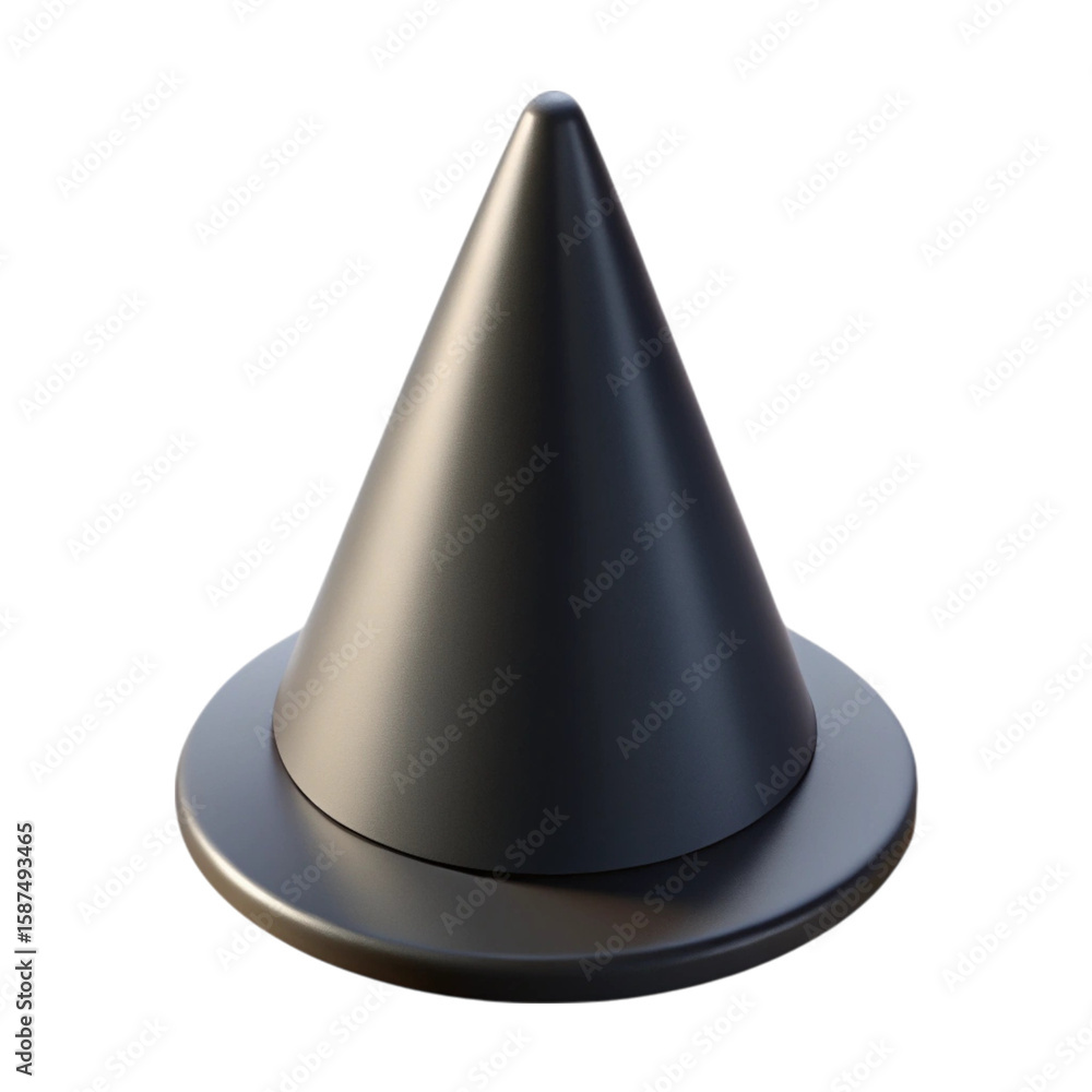 Poster glossy dark cone with base on a black background a simple 3d rendering